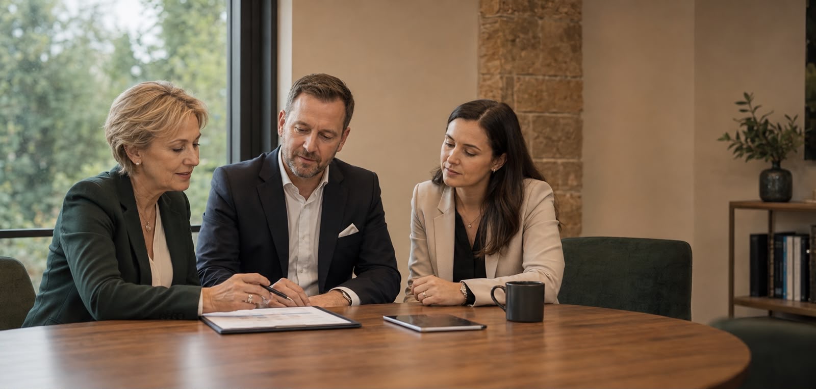A financial adviser reviewing plans with two clients